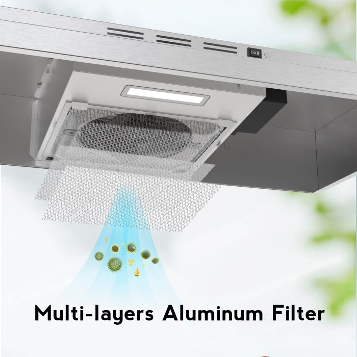 FIREGAS 30 inch Range Hood Under Cabinet, Ducted/Ductless Convertible Stainless Steel Kitchen Range Hood with Rocker Button Control, 2 Speed Exhaust Fan, 300 CFM Aluminum Filter Included - Image 4