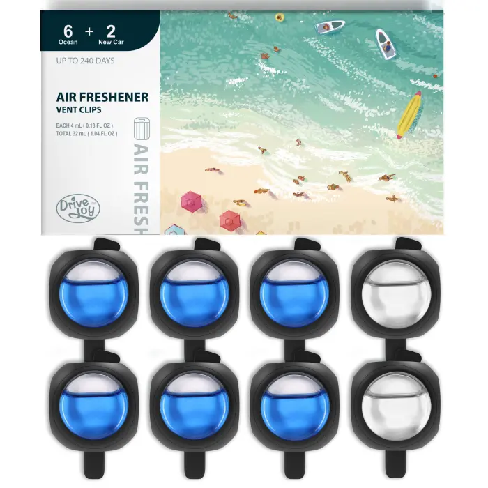 DRIVEJOY Car Air Freshener Vent Clips, 8 PK, 6 Ocean, 2 New Car Scent, Long Lasting Air Fresheners for Men & Women, Up to 240 Days, Odor Eliminator - Image 1