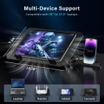 Laptop Cooling Pad, Laptop Cooler 6 Quiet Fans for 12"-17" Laptops, Gaming Laptop Fan Cooling Pad with 5 Height Adjustable, Slim Portable USB Powered, 2 USB Ports & Phone Holder - Image 2