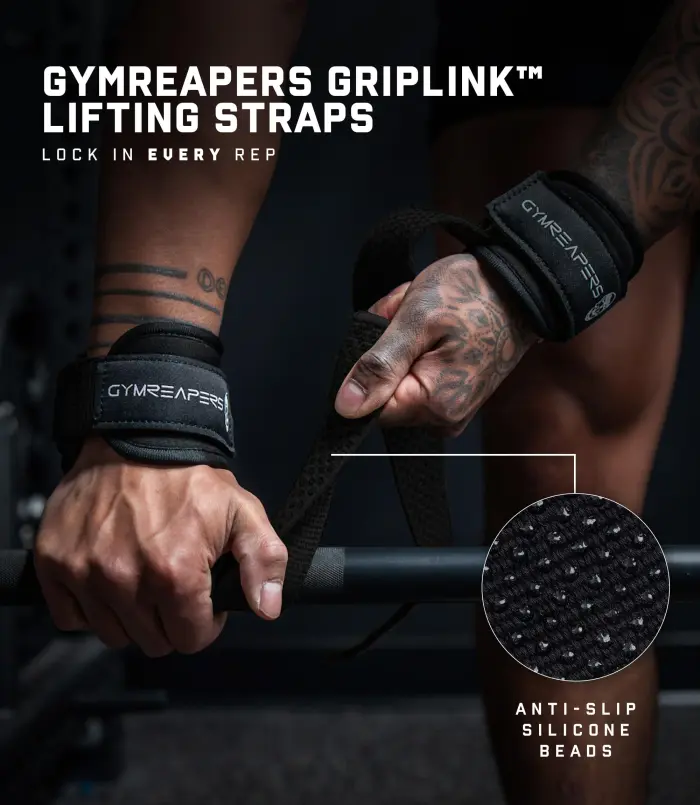 Gymreapers GripLink Lifting Straps – Heavy Duty D-Ring Weight Lifting Wrist Straps with Anti-Slip Silicone Grip Beads, Cushioned & Adjustable Support for Deadlifts, Powerlifting, Cable Machines & Gym Training (Black/White) - Image 7