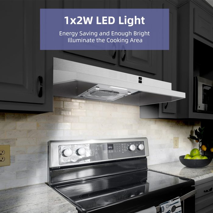 FIREGAS 30 inch Range Hood Under Cabinet, Ducted/Ductless Convertible Stainless Steel Kitchen Range Hood with Rocker Button Control, 2 Speed Exhaust Fan, 300 CFM Aluminum Filter Included - Image 6