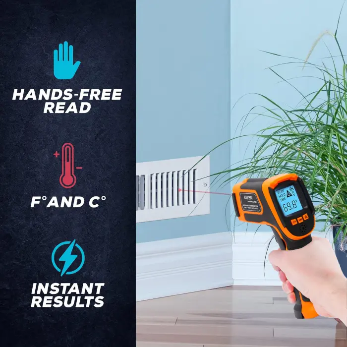 Kizen Infrared Temperature Gun - Handheld Surface Infrared Thermometer for Griddle, Grill, Pizza Oven, Candy, & A/C - Laser Thermometer Gun -58F to 1112F - Surface Temp Gun - Image 8