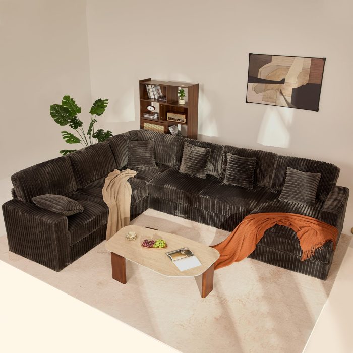 81SUiK6LocL Cloud Couch 139" U-Shaped Sectional Sofa, Oversized 7-Seater Modular Couch with Corduroy Upholstery, Deep Seats, High Backrest & Pocket Spring Cushions for Living Room, Right Facing Chaise, Grey - Image 1