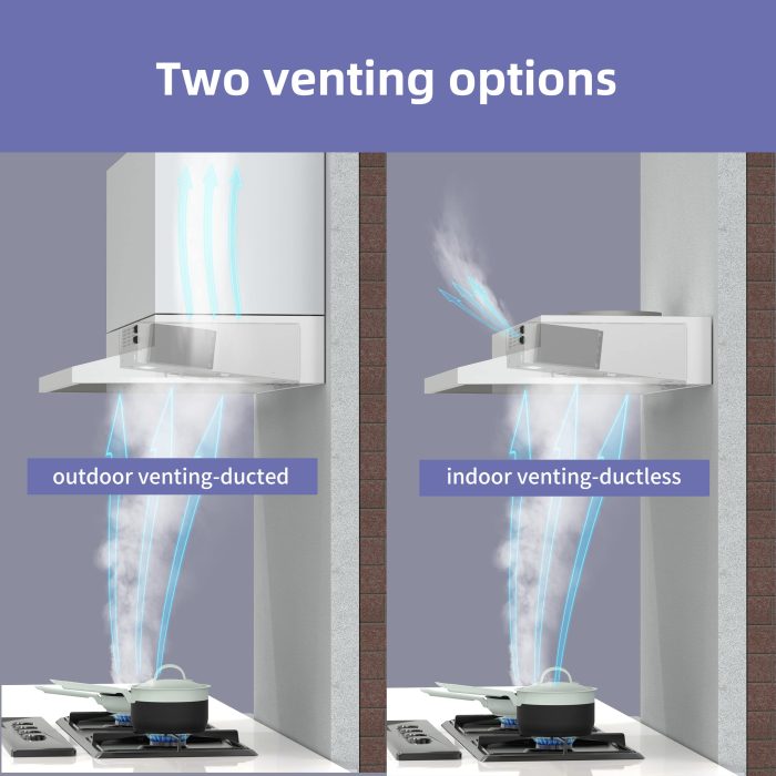 FIREGAS 30 inch Range Hood Under Cabinet, Ducted/Ductless Convertible Stainless Steel Kitchen Range Hood with Rocker Button Control, 2 Speed Exhaust Fan, 300 CFM Aluminum Filter Included - Image 7