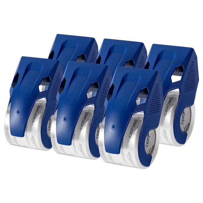 Amazon Basics Heavy Duty Packaging Tape with Dispenser for Shipping, Moving and Storing, 1.88" x 22.2 yds, 6-Pack, 4.33 x 2.64 x 2.36 in - Image 1