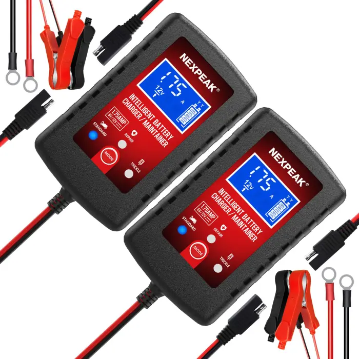 2-Pack Smart Fully Automatic 6V 12V Battery Charger Maintainer for Car, Marine, Motorcycle, Lawn Mower - Image 1