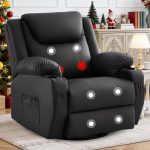 Korser Oversized Recliner Chair, 360° Swivel Recliner for Adults,Swivel Rocker Recliner Chair with Heat and Massage, Manual Recliner with Remote Control and Cup Rolders for Living Room, Faux Leather