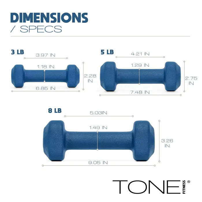 Tone Fitness 32 LB Neoprene Dumbbell Set with Storage Rack – Non-Slip, Anti-Roll Hand Weights for Home Gym Workouts - Mixed Colors | Orange, Purple and Blue. - Image 5