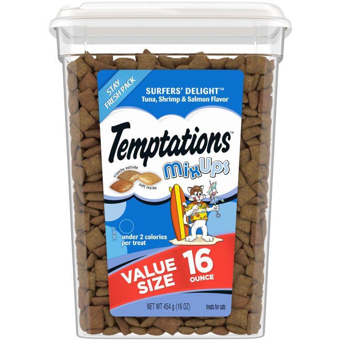 Temptations MixUps Surfer's Delight Flavor Crunchy and Soft Cat Treats, 16 oz. Tub - Image 1