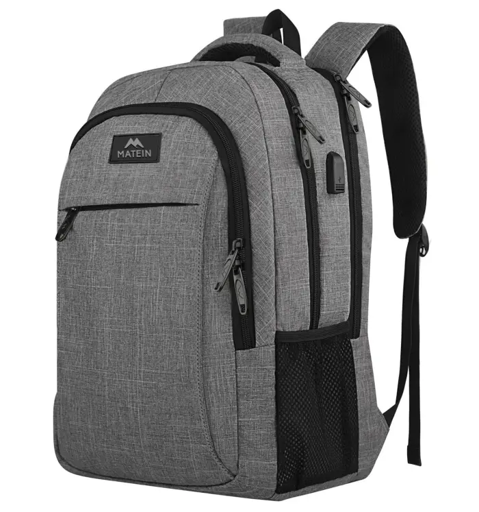 MATEIN Travel Laptop Backpack, Business Anti Theft Slim Sturdy Laptops Backpack with USB Charging Port, Water Resistant College School Computer Bag Gift for Men & Women Fits 15.6 Inch Notebook, Grey - Image 1