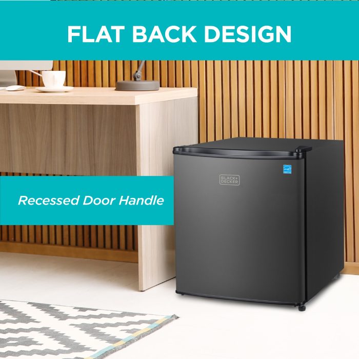 BLACK+DECKER 1.7 Cu. Ft. Compact Refrigerator, ENERGY STAR Certified, Single Door Mini Fridge with Chiller Compartment, Personal Fridge for Home or Dorm Room, R600a Refrigerant, BCRK17B, Black - Image 3
