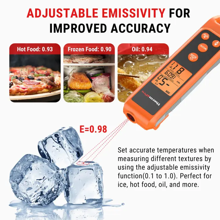 ThermoPro TP420 2-in-1 Instant Read Thermometer for Cooking, Infrared Thermometer Cooking Thermometer with Meat Probe, Non-Contact Laser Meat Thermometer for Griddle Grill Pizza Oven HVAC Pool - Image 2