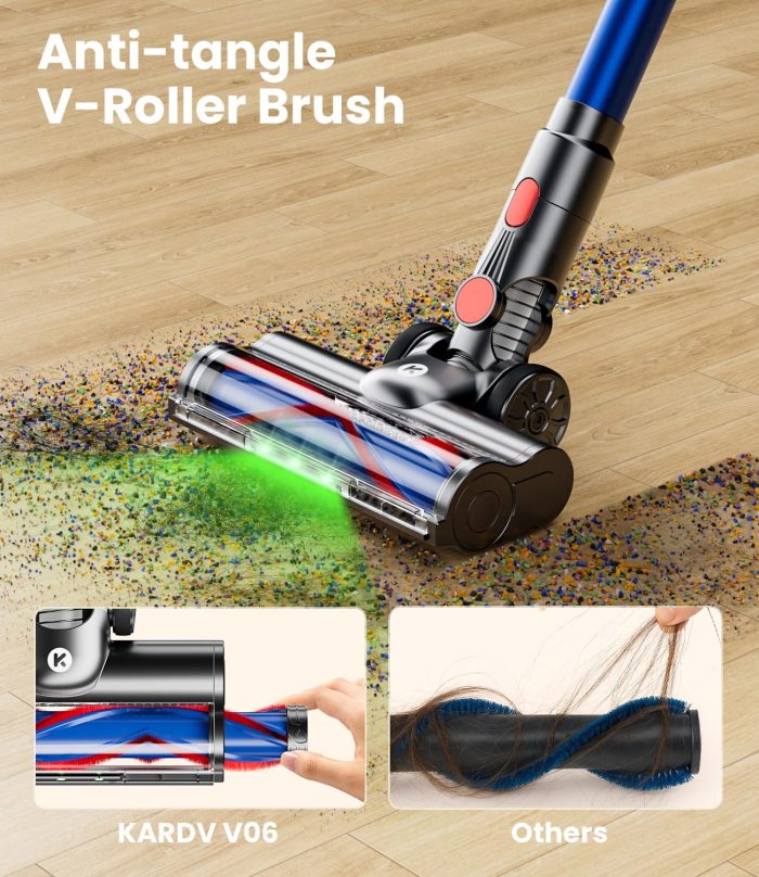 KARDV Cordless Vacuum Cleaner, 500W/40Kpa Vacuum Cleaners for Home, 60Mins Stick Vacuum with LED Display, Anti-Tangle & Wall Mount Charging, 8 in 1 Lightweight Vacuum for Hard Floors Carpet Pet Hair - Image 7
