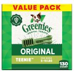 Greenies Veterinarian-Recommended Natural Dental Dog Treats Teenie Size, Original Flavor, 36 oz. Pack, 130 Count
