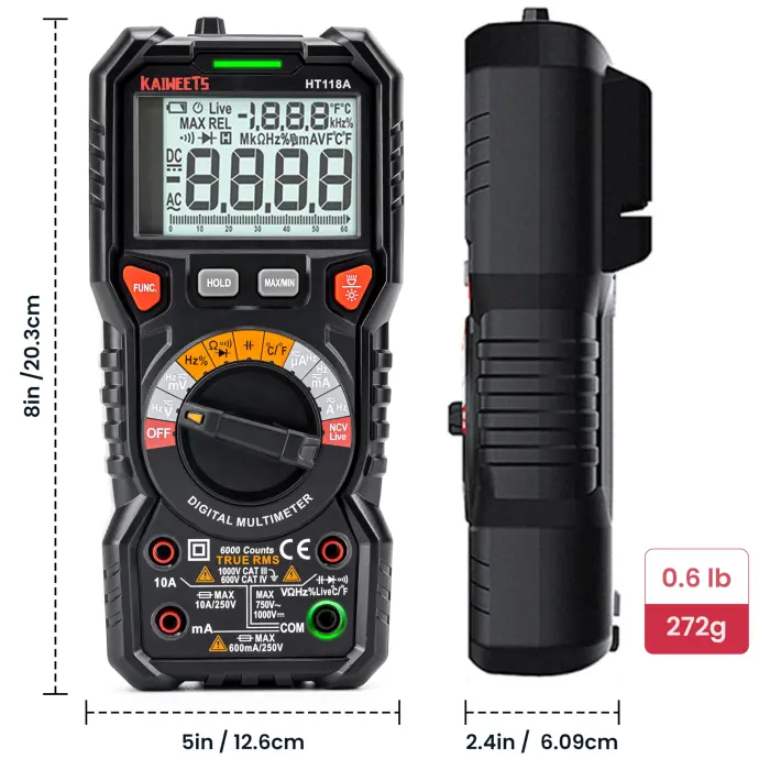 KAIWEETS Digital Multimeter TRMS 6000 Counts Voltmeter Auto-Ranging Fast Accurately Measures Voltage Current Amp Resistance Diodes Continuity Duty-Cycle Capacitance Temperature for Automotive - Image 2