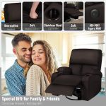 LEVELEVE Rocking Recliner Chair, Massage Rocker Recliner Chair with Vibration Massage and Heat, USB and Type-C Ports,360° Swivel Faux Leather Chairs, Living Room, Bedroom, Nursery, RV, Brown - Image 2