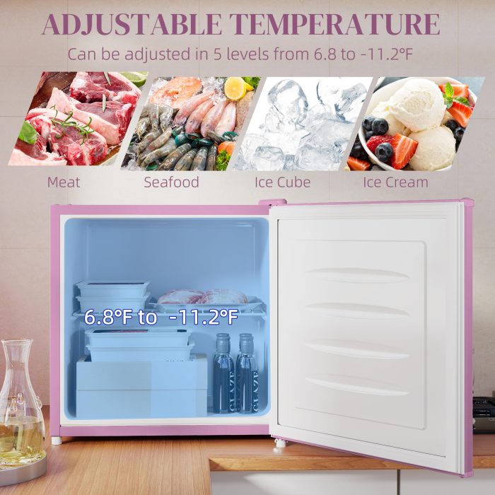 HOMCOM Mini Freezer Countertop, 1.1 Cu.Ft Compact Upright Freezer with Removable Shelves, Reversible Door for Home, Dorm, Apartment and Office, Pink - Image 8