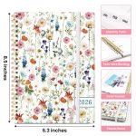 2026 Planner, Weekly and Monthly Calendar Planner for Women, Jan 2026 - Dec 2026, Hardcover Planning Agenda Book with Tabs, Spiral Bound, Inner Pocket, Perfect for School Office Supplies, 6.3" x 8.5" - Wildflowers - Image 5