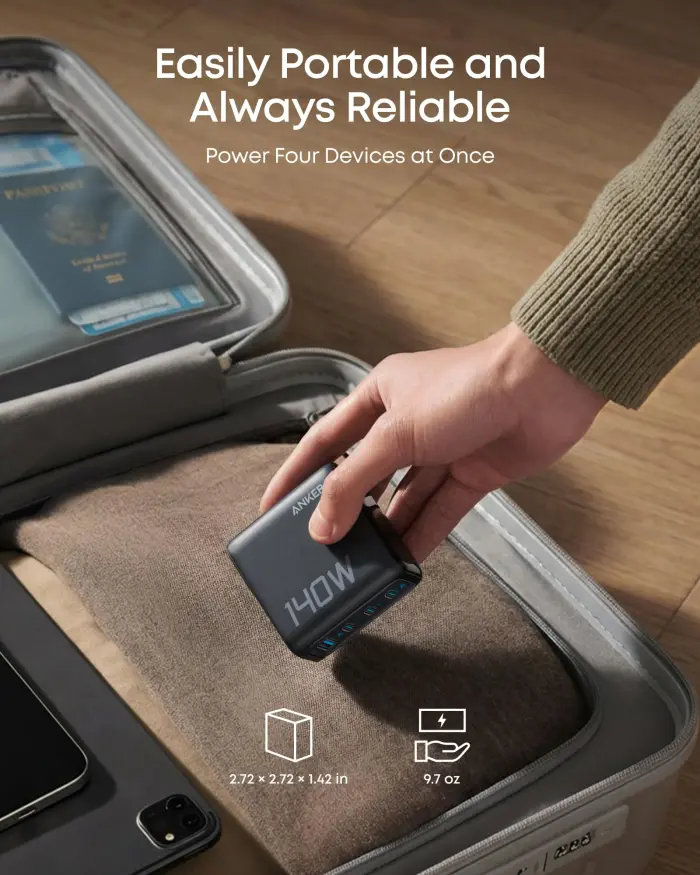 Anker Laptop Charger, 140W MAX 4-Port GaN USB C Charger, Fast Charging Power Adapter, Intuitive Touch Controls, for MacBook, iPhone 17/16 Series, iPad, Pixel, and More (Non-Battery) - Image 3