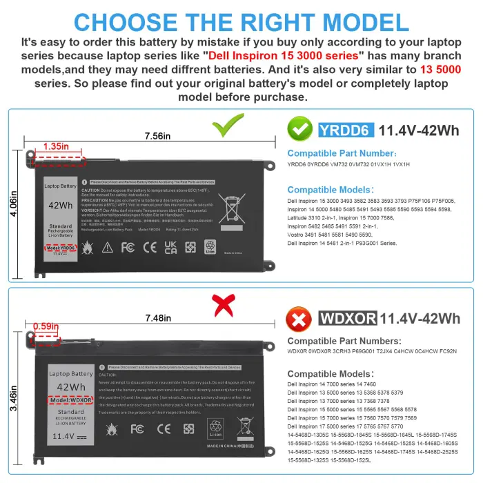 YRDD6 Battery for Dell Inspiron 5591 7586 5491 5481 5482 5485 3310 2-in-1 15 3582 3583 3593 3584 5590 5593 5594 5585 5598 14 3493 5493 5480 3793 Vostro 3491 5481 5581 5490 5590 0YRDD6 01VX1H 0VM732 - Image 9
