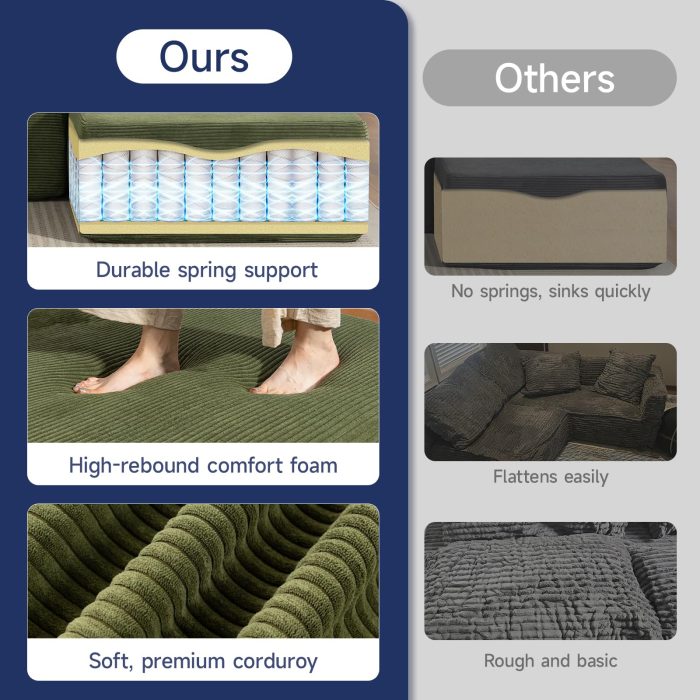 2025 New 108" Cloud Couch Sectional, Modular Sectional Sofa with L-Shaped Chaise, Deep Seat Sectional Modular Couch for Living Room, No Assembly Required (Green, Chaise Ottoman) - Image 7