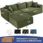 2025 New 108" Cloud Couch Sectional, Modular Sectional Sofa with L-Shaped Chaise, Deep Seat Sectional Modular Couch for Living Room, No Assembly Required (Green, Chaise Ottoman) - Image 5