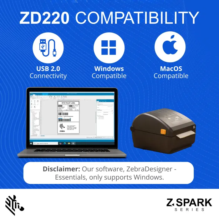 Zebra ZD220 Thermal Desktop Printer 4"| 203 DPI | No Ink Required | USB Connectivity | 2 Year Warranty | Direct Thermal | Z-Spark Series - Image 2