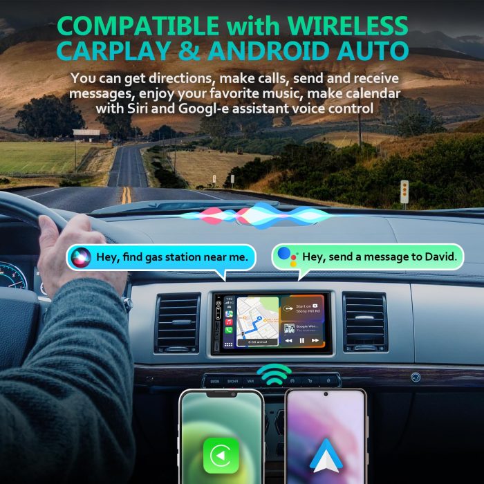 Double Din Car Stereo Compatible with Wireless Apple Carplay, Android Auto - 7" Touch Screen Car Audio Receiver with Bluetooth, AUX, FM Car Radio - Image 7