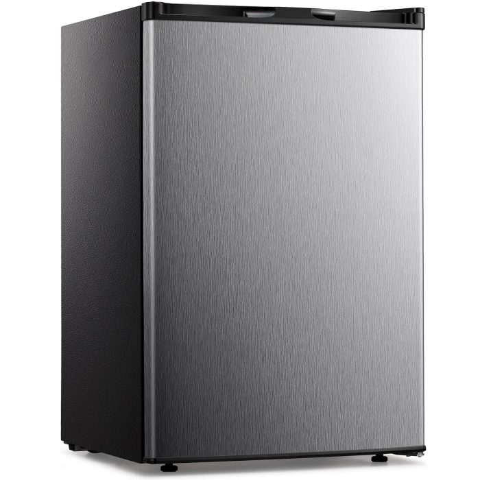 Kismile Small Freezer Upright, 3.0 Cu.ft Mini Freezer with Adjustable Thermostat, Removable Shelves, Reversible Single Door, Stand Up Freezer for Bedroom/Home/Dorms/Apartment (Stainless Steel) - Image 1