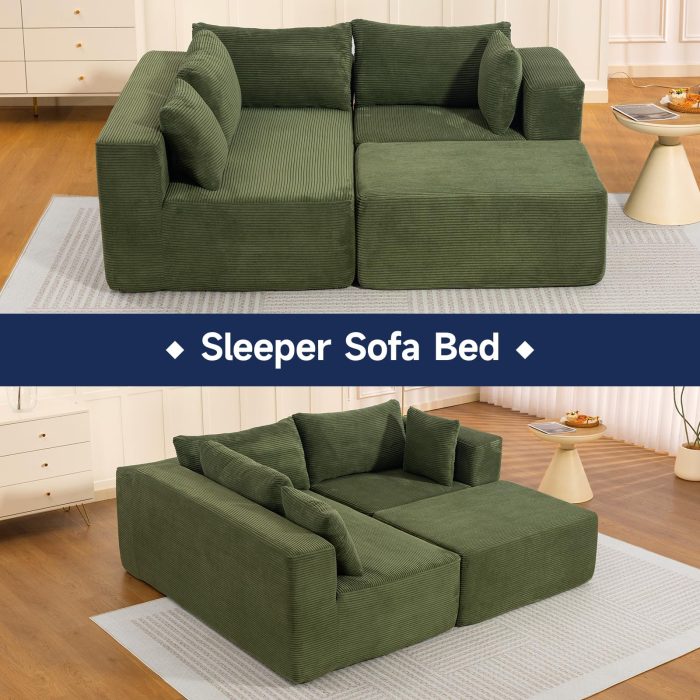 2025 New 108" Cloud Couch Sectional, Modular Sectional Sofa with L-Shaped Chaise, Deep Seat Sectional Modular Couch for Living Room, No Assembly Required (Green, Chaise Ottoman) - Image 4