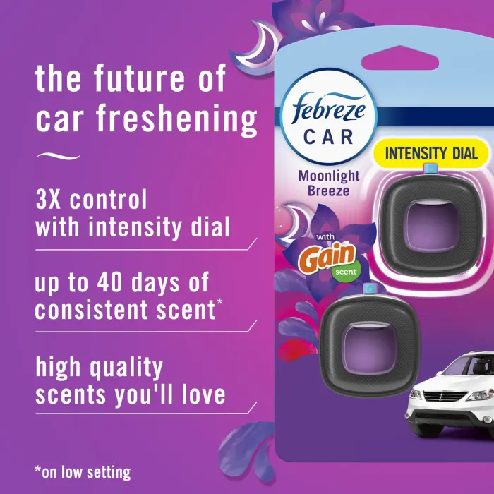 Febreze Car Air Freshener Vent Clip Gain Moonlight Breeze Scent, .07 oz. Car Vent Clip, Pack of 3 and Stay-Fresh Storage Case - Image 7
