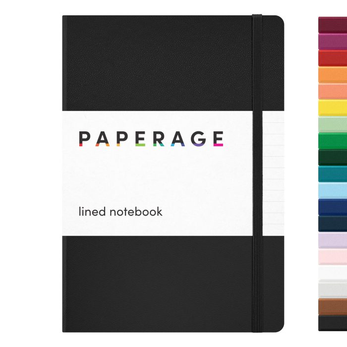 PAPERAGE Lined Journal Notebook, (Black), 160 Pages, Medium 5.6 in x 8 in - 100 GSM Thick Paper – Hardcover Journaling Notebook for Work, School & Note Taking - Image 1