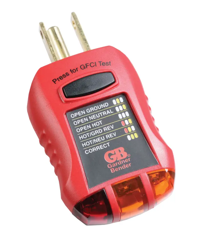 Gardner Bender GFI-3501 Ground Fault Receptacle Tester & Circuit Analyzer, 110-125V AC, for GFCI / Standard / Extension Cords & More, 7 Visual LED Tests , Red - Image 1