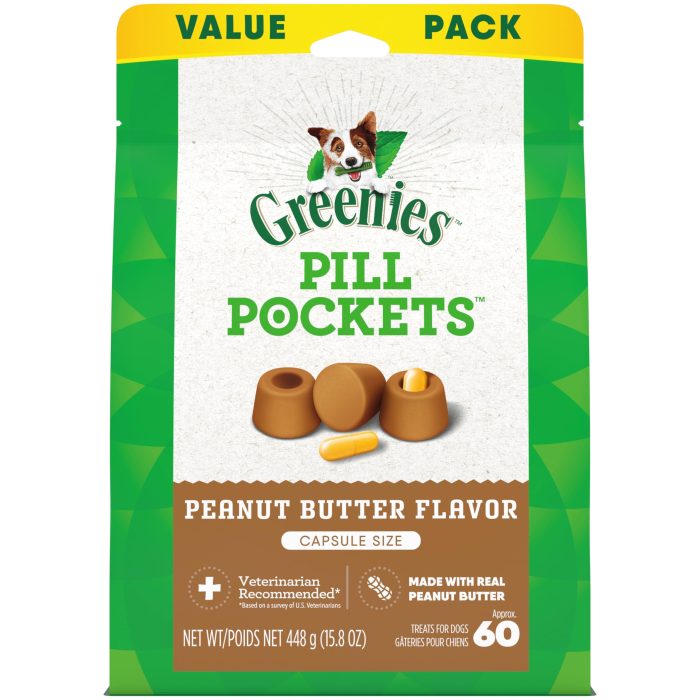 81kuxogKiPL Greenies Pill Pockets for Dogs, Large Size Soft Dog Treats, Peanut Butter Flavor, 15.8 oz. Pouch - Image 1