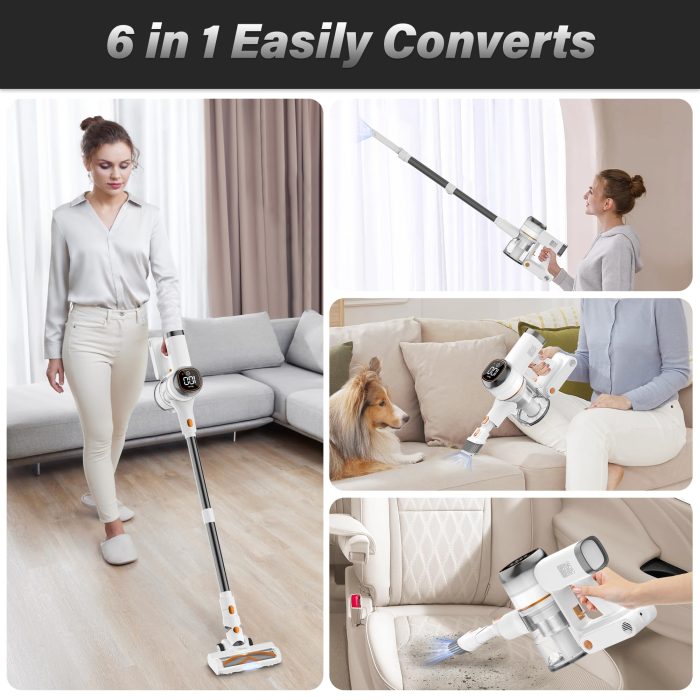 Tikom V500 Cordless Vacuum Cleaner for Home, 40000Pa/450W Stick Vacuum with LED Touch Screen, Charging Wall Dock, Anti-Tangle, Lightweight Handheld Vacuum for Pet Hair, Hard Floor, Carpet - Image 5