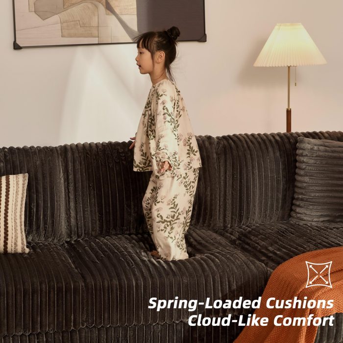 Cloud Couch 139" U-Shaped Sectional Sofa, Oversized 7-Seater Modular Couch with Corduroy Upholstery, Deep Seats, High Backrest & Pocket Spring Cushions for Living Room, Right Facing Chaise, Grey - Image 5