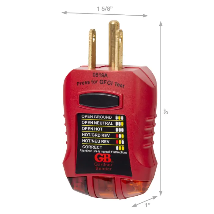 Gardner Bender GFI-3501 Ground Fault Receptacle Tester & Circuit Analyzer, 110-125V AC, for GFCI / Standard / Extension Cords & More, 7 Visual LED Tests , Red - Image 5