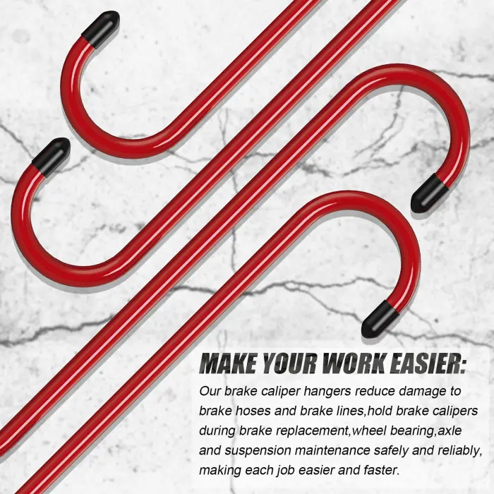 Bac-kitchen 2 Pcs Brake Caliper Hangers Brake Caliper Hooks with Rubber Tips Automotive Tool for Braking, Bearing, Axle and Suspension Work (2pcs red) - Image 5