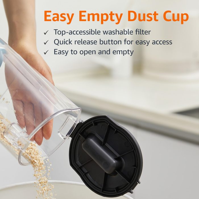 Amazon Basics Upright Bagless Vacuum Cleaner for Carpet and Hard Floors, With Crevice and Upholstery Tools, Detachable Handle, Lightweight (8.4 lbs), 1.7L Dust Cup, 720W, 25ft Cord, Black/White - Image 6