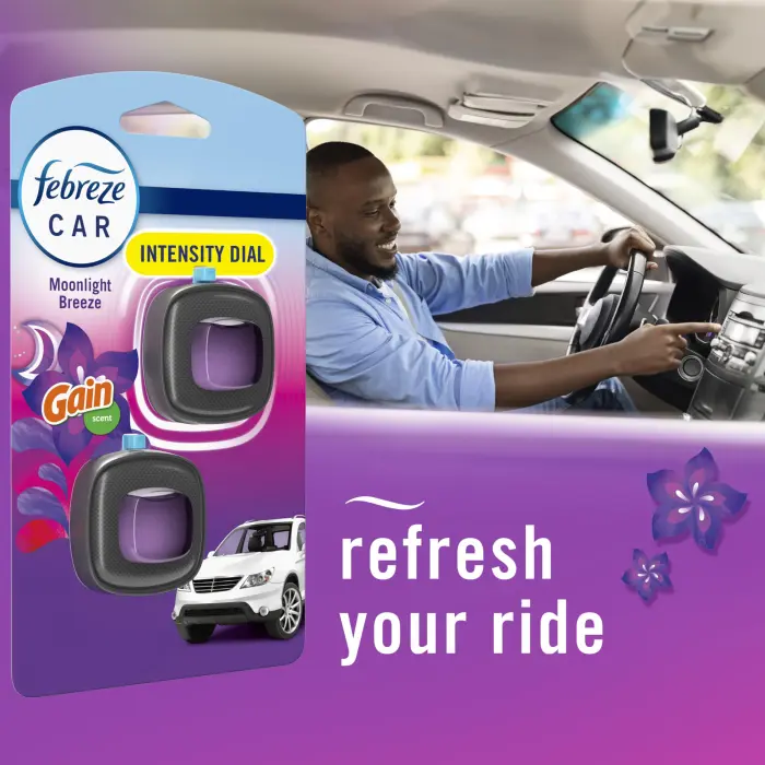 Febreze Car Air Freshener Vent Clip Gain Moonlight Breeze Scent, .07 oz. Car Vent Clip, Pack of 3 and Stay-Fresh Storage Case - Image 3
