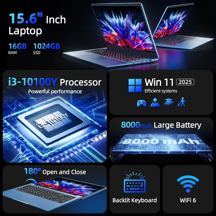 SGIN 15.6 Inch Laptop Computer, Win 11 Laptops with 16GB RAM 1024GB SSD, Core i3 CPU(Up to 3.9GHz), Backlit Keyboard, 53.2WH Battery, WiFi 6, IPS FHD Display, 180° Viewing, HDMI, Type-C - Image 9