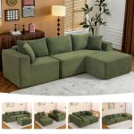 2025 New 108" Cloud Couch Sectional, Modular Sectional Sofa with L-Shaped Chaise, Deep Seat Sectional Modular Couch for Living Room, No Assembly Required (Green, Chaise Ottoman)