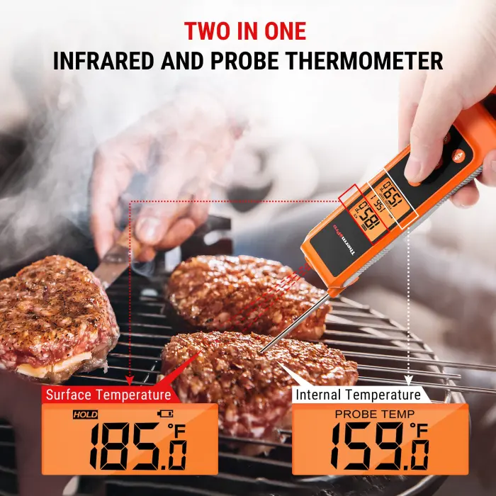 ThermoPro TP420 2-in-1 Instant Read Thermometer for Cooking, Infrared Thermometer Cooking Thermometer with Meat Probe, Non-Contact Laser Meat Thermometer for Griddle Grill Pizza Oven HVAC Pool - Image 9