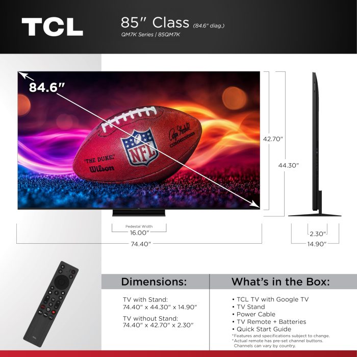 TCL 85 Inch Class QM7K Series | Mini LED QLED 4K HDR | 85QM7K, 2025 Model (Renewed) - Image 9