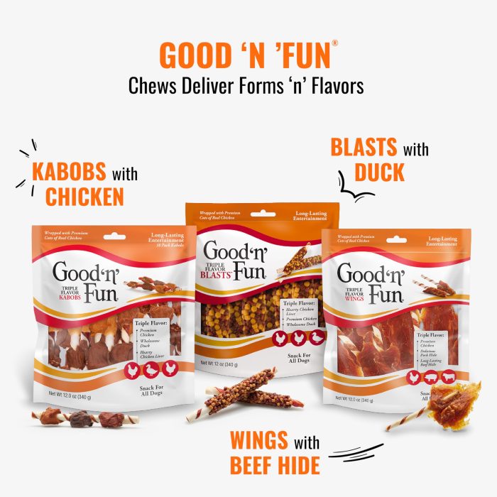 Good ‘n’ Fun Triple Flavor Kabobs Chews for All Dogs, 24 Ounces, Treat Your Dog to Chews Made from Beef Hide, Real Chicken, Pork Hide, Duck and Chicken Liver - Image 8