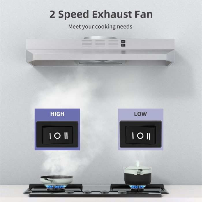 FIREGAS 30 inch Range Hood Under Cabinet, Ducted/Ductless Convertible Stainless Steel Kitchen Range Hood with Rocker Button Control, 2 Speed Exhaust Fan, 300 CFM Aluminum Filter Included - Image 8