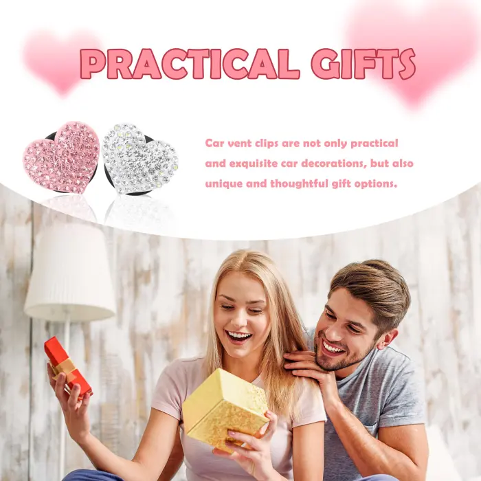 4PCS Heart-Shaped Car Vent Clips with Rhinestone,Bling Air Vent Clips Car Decorations,Premium Shiny Car Clips for Vents CCar Accessories Interior for Cars,Trucks,SUVs (Pink) - Image 2