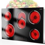 Jessier 30 Inch Electric Cooktop - 30 Inches Electric Stove 8400W, 5 Burner Ceramic Stovetop Built-in(29.13"x19.3") with Metal Frame, 99 Mins Timer, Safety Lock, Dual Ring, 220V Hard Wired (No Plug)