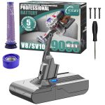 EGR Upgraded 9000mAh V8 Battery Replacement Compatible with Dyson V8 Animal Battery Replacement V8 Absolute/Motorhead/Fluffy SV10 Carbon Fiber Vacuum Cleaner 2 Filters and 3 Screws Included