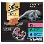 Sheba Perfect Portions Wet Cat Food Pate with Sustainable Salmon, Signature Seafood Entree, and Tender White Fish and Tuna Entree Variety Pack, 2.6 oz. Twin Pack Trays (24 Count, 48 Servings)